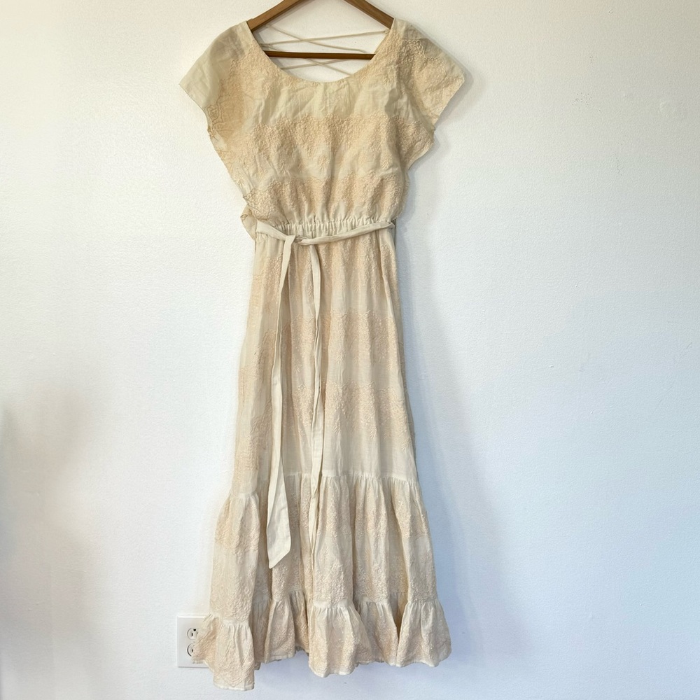 Love Sam Tallulah Silk-Blend Embroidered Ivory Maxi Dress Sz S - Picture 4 of 16